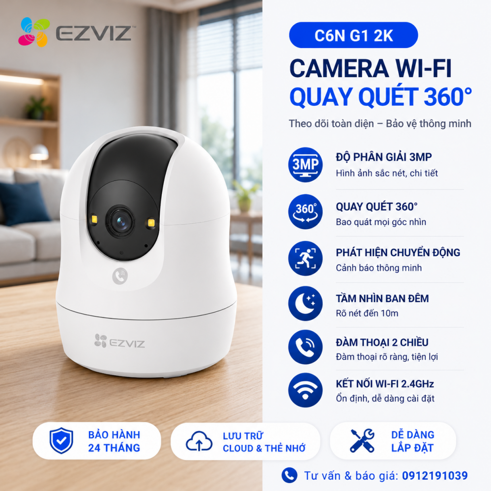 Camera Wifi EZVIZ C6N G1 2K 3MP