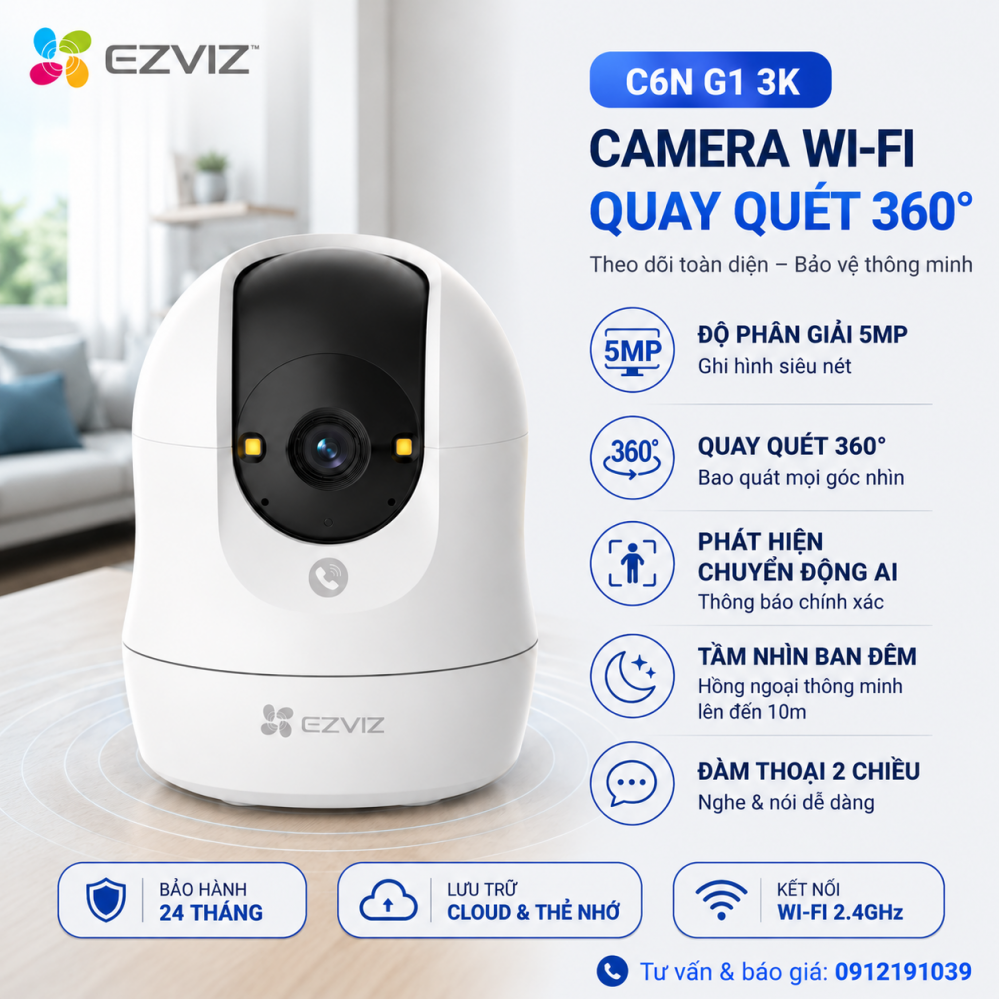 Camera Wifi EZVIZ C6N G1 3K 5MP